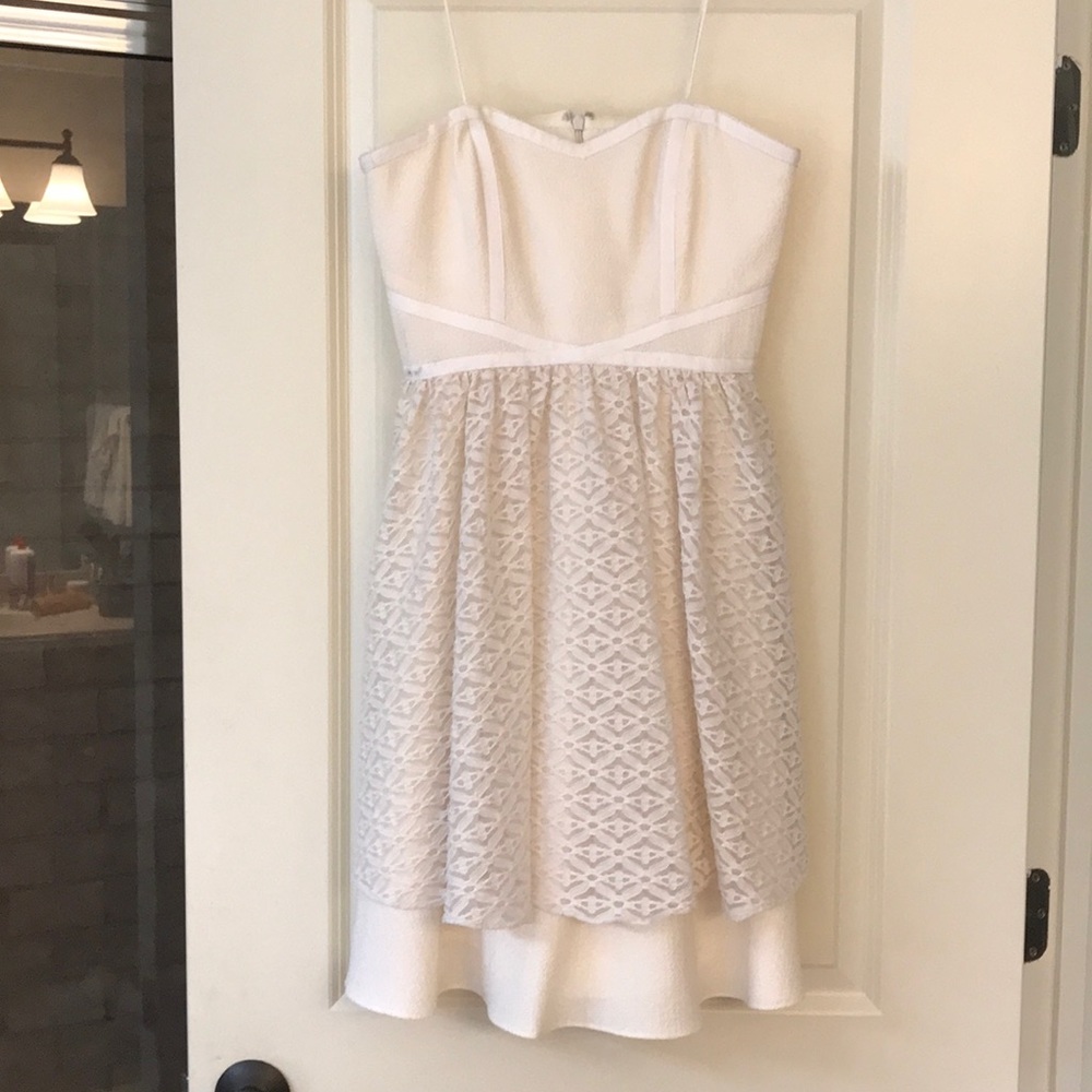Beautiful cream Badgley Mischka strapless dress.